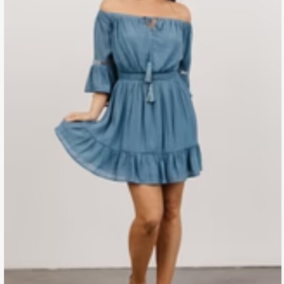 Magnolia Off Shoulder Mini Dress | French Blue - Picture 1 of 1